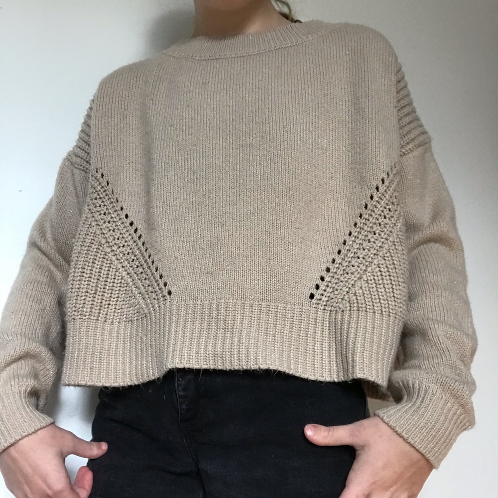 Super Cozy Tan Aeropostale Detailed Crop Sweater